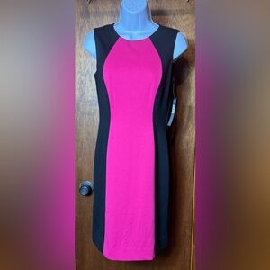Tahari ASL Vibrant‎ Pink and Black Midi Dress - 2